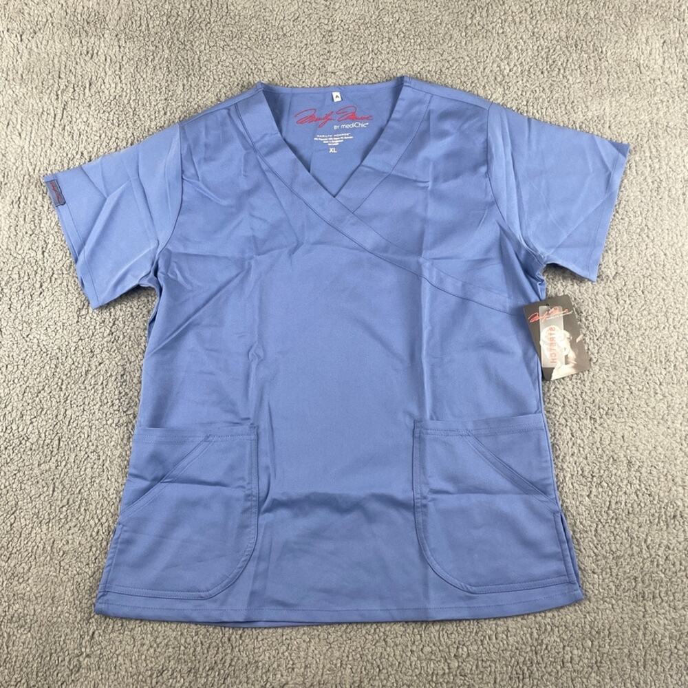 mediChic Marilyn Monroe Women's XL Blue V-Neck Polyester Blend SS Medical Top